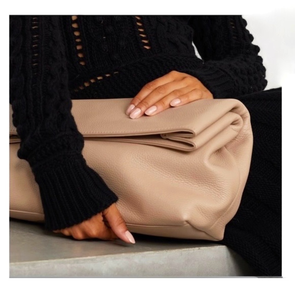 Gabriela Hearst Deer Skin Fold-Over Clutch Bag In Beige Nude New With Tags